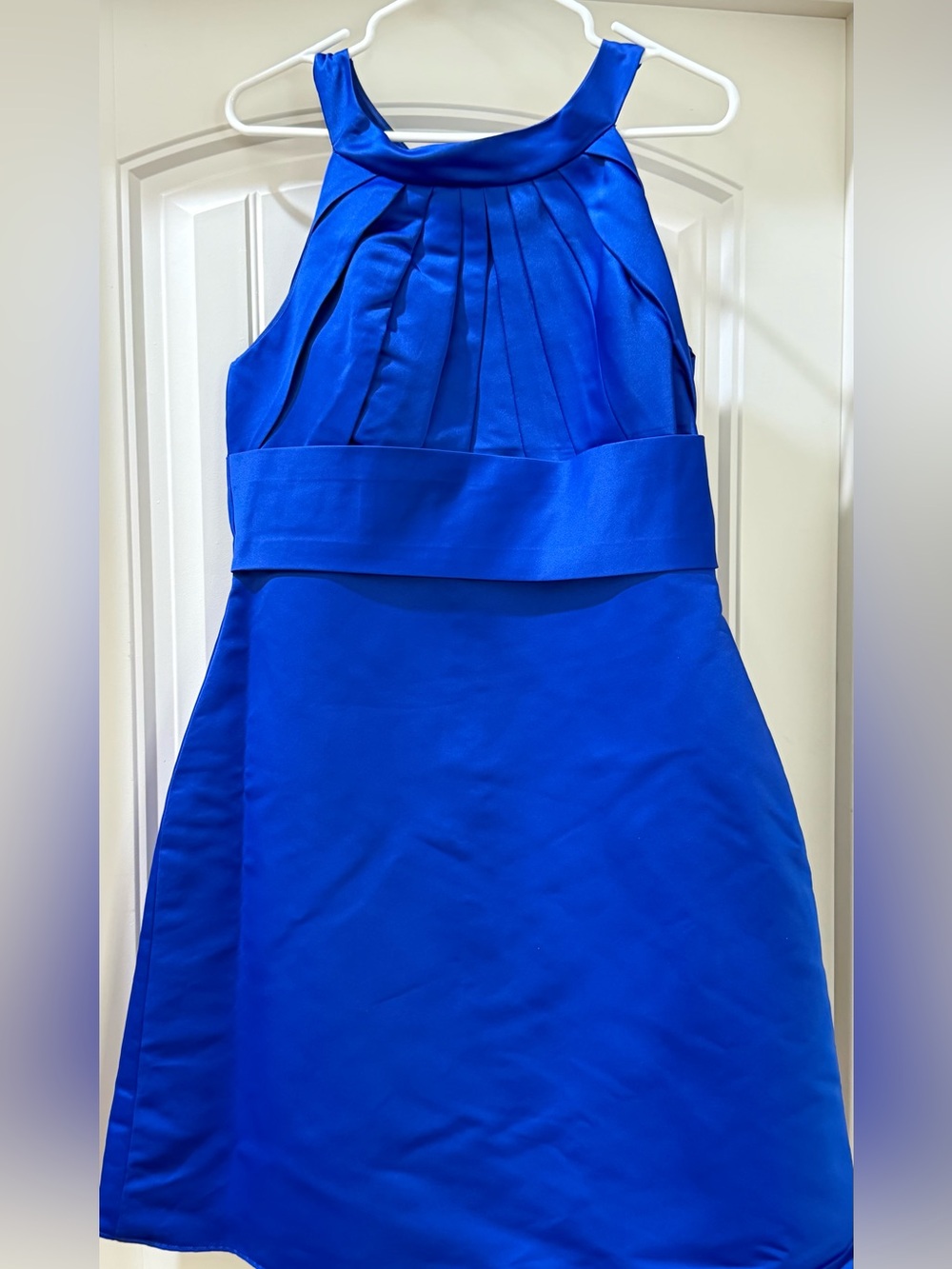 Royal Blue Halter Pleated Fit-and-Flare Dress